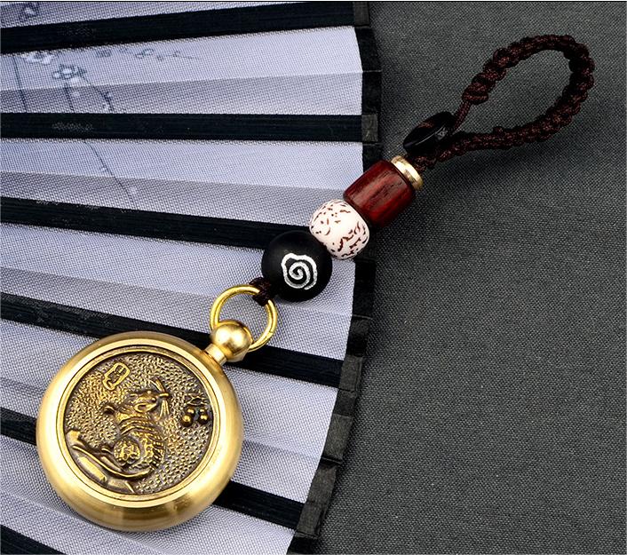 Pure Brass Thousand-Hand Avalokitesvara Revolving Keychain Pendant for Wealth and Treasures