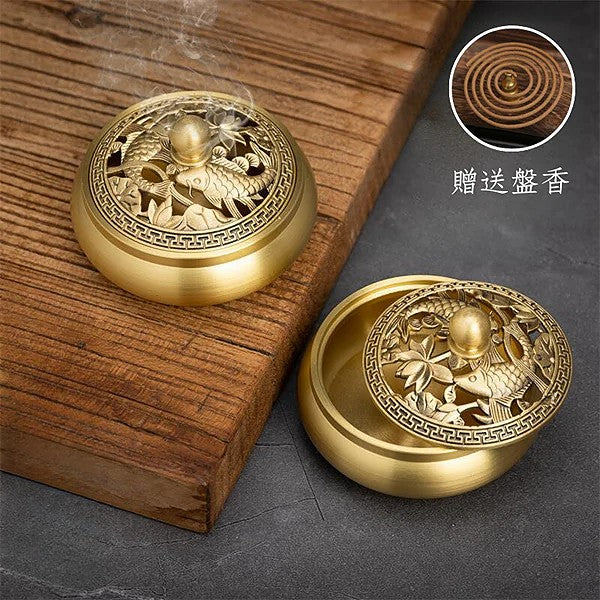 黄铜仿古平底薰香爐 - 享受寧靜雅緻的薰香時光(含香插、贈送盤香)