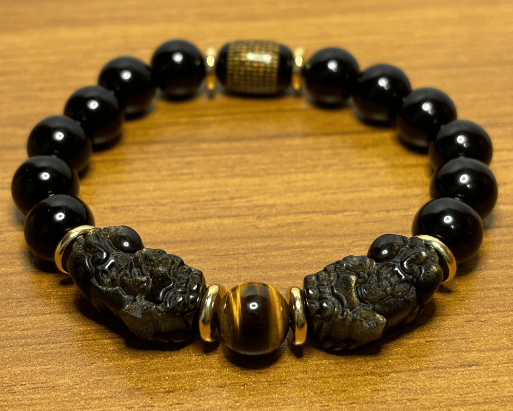 Natural Gold Obsidian Double Pixiu Obsidian Bracelet - Represents wealth and aura