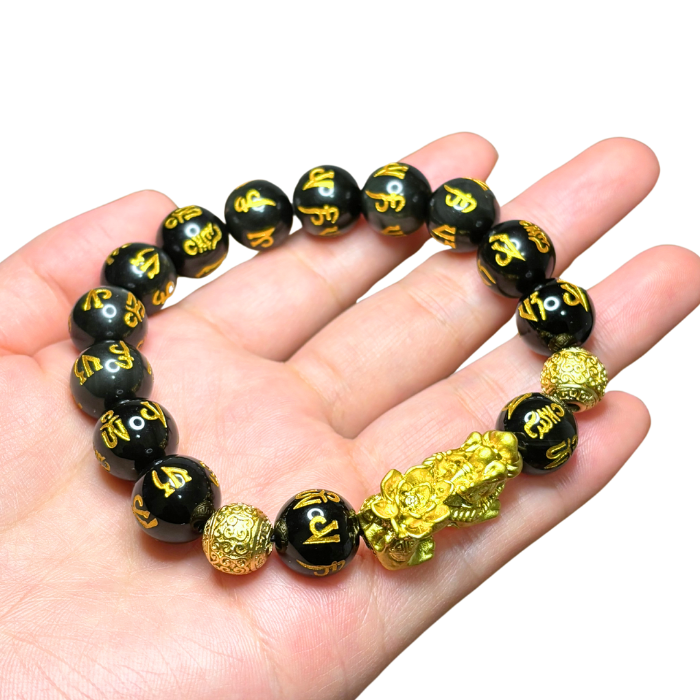 Natural obsidian sand gold Pixiu six-character mantra bracelet - to attract wealth and ward off evil spirits