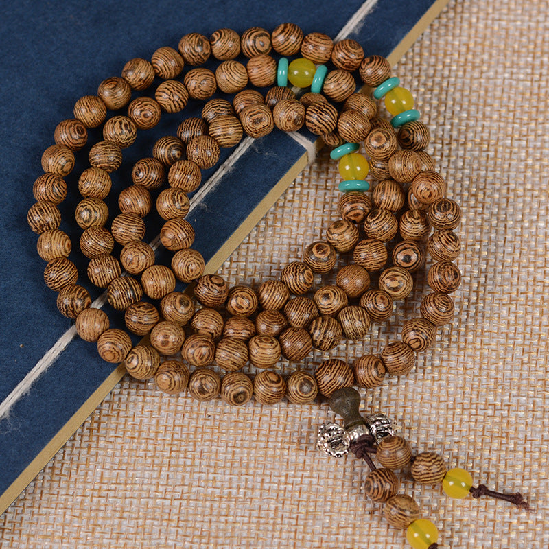 (FREE) Natural African Wenge 108-Beads Buddhist Prayer Bead Bracelet