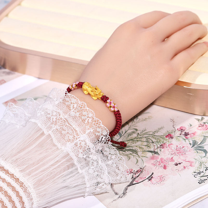 Peach Blossom and Blessing in the Year of the Zodiac Lucky Pixiu Red Bracelet (3 pieces) - Turn into Tai Sui, bring luck and ward off evil spirits